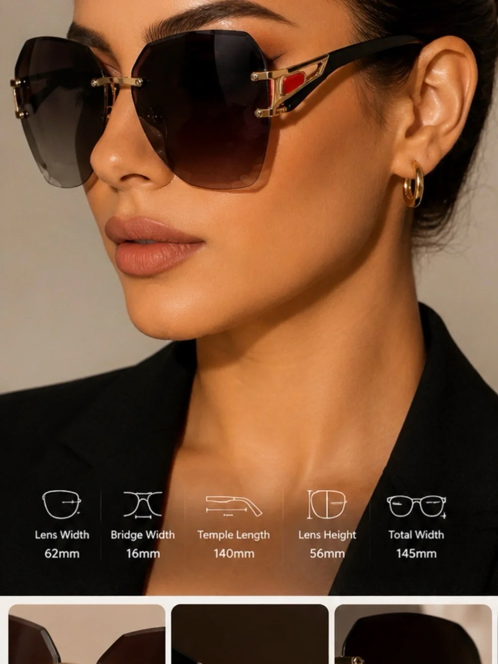 adidas Oversized Black Gradient Sunglasses with Gold Accents